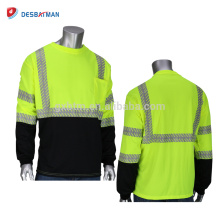 Durable ligero respirable Hi Vis Viz Security T-shirt 100% poliéster Ropa de trabajo de seguridad con bolsillo y tiras reflectantes